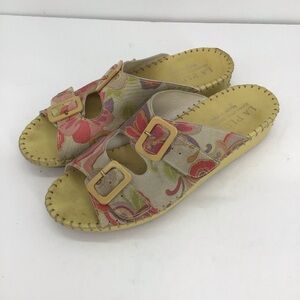 La Plume Vintage Y2K Leather Wedge Sandal Buckle Adjustable Strap Yellow Size 37